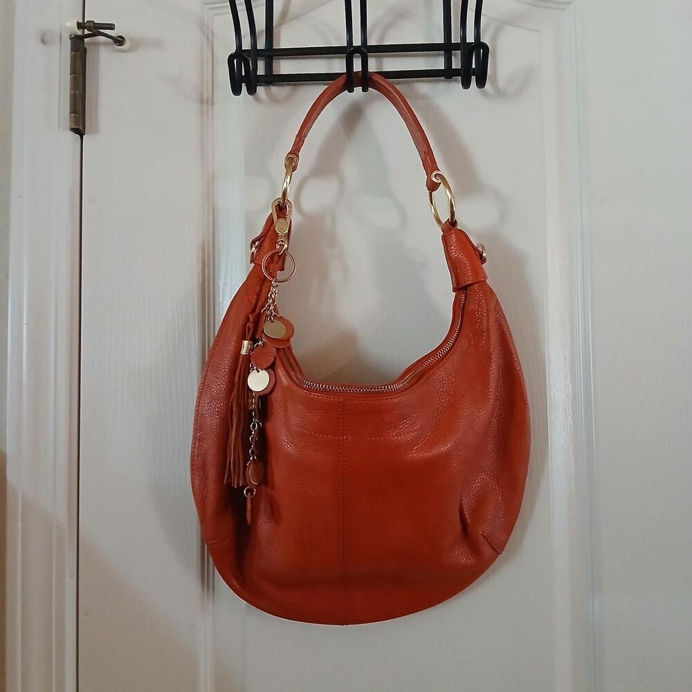 Y2K Vintage Franco Sarto Orange Pebbled Leather Slouchy Hobo Bag Mcbling Indie